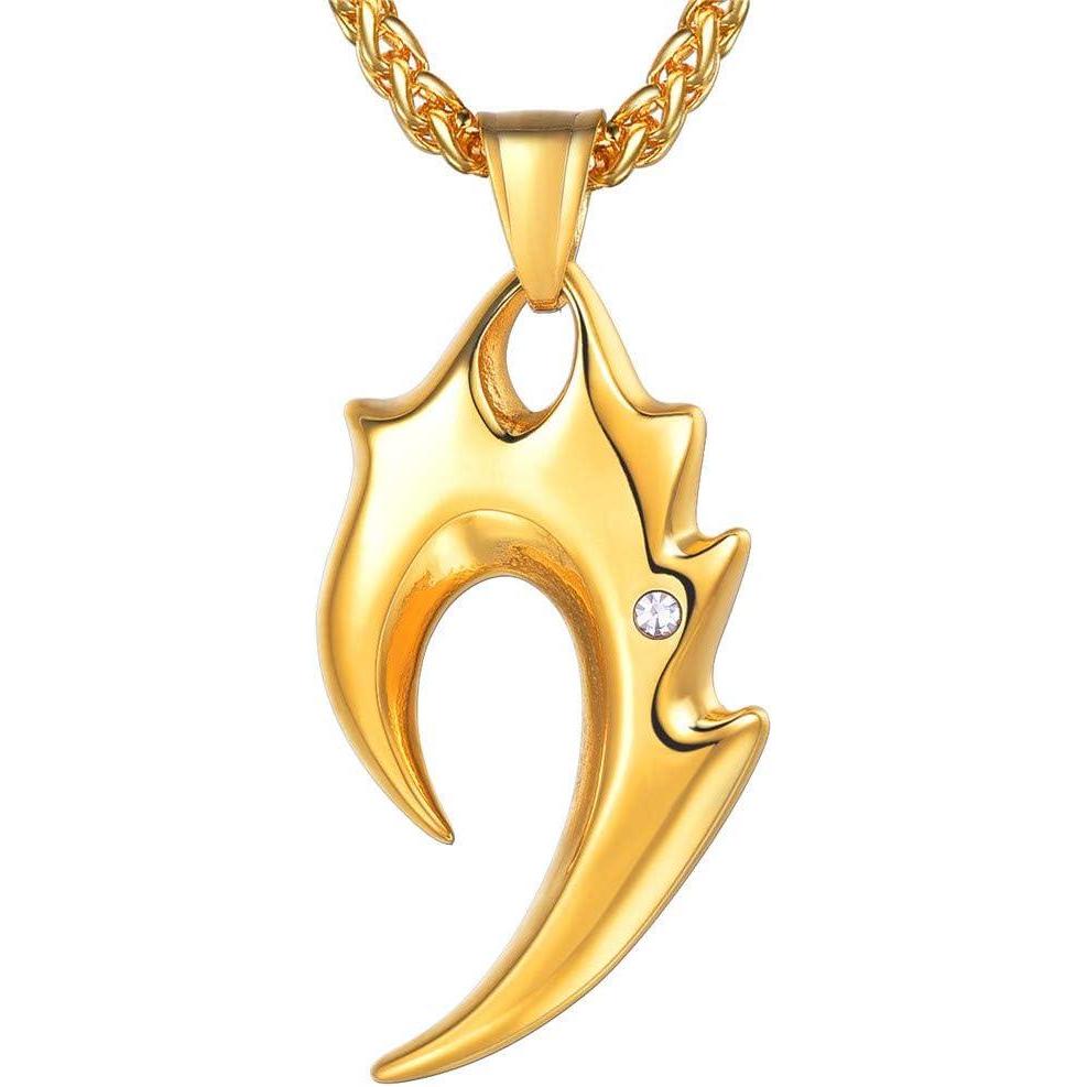 imageU7 Men Rock Hip Hop Jewelry Stainless Steel 18K Gold Plated Spear Point ArrowheadWolf Teeth Pendant Necklaces 22quot02Gold Wolf Teeth