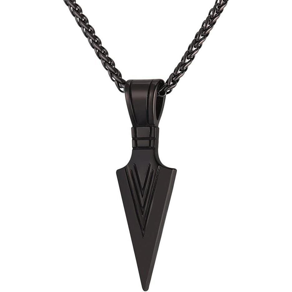 imageU7 Men Rock Hip Hop Jewelry Stainless Steel 18K Gold Plated Spear Point ArrowheadWolf Teeth Pendant Necklaces 22quot03ArrowheadBlack