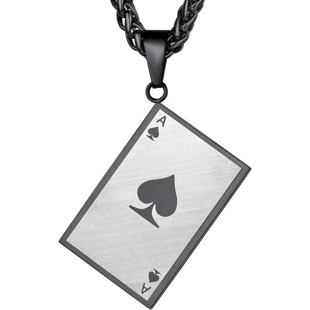 imageU7 Men Rock Hip Hop Jewelry Stainless Steel 18K Gold Plated Spear Point ArrowheadWolf Teeth Pendant Necklaces 22quot04Black Poker
