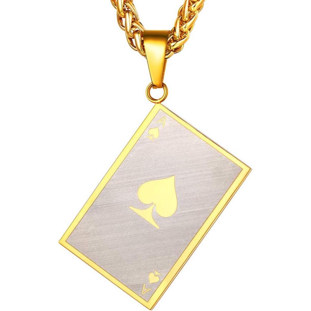 imageU7 Men Rock Hip Hop Jewelry Stainless Steel 18K Gold Plated Spear Point ArrowheadWolf Teeth Pendant Necklaces 22quot04Gold Poker