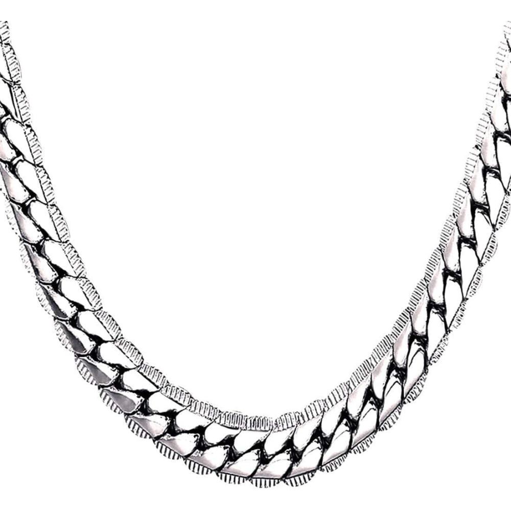 imageU7 Men Stainless Steel Necklace Cuban Link Chain Flat Curb Chain Necklaces Unisex SilverBlackGold Plated Chunky Hip Hop Neck Chain 6mm9mm Width 1832 Inches Length Jewelry for Mens Womend 9mm Steel