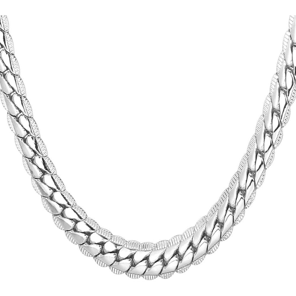 imageU7 Men Stainless Steel Necklace Cuban Link Chain Flat Curb Chain Necklaces Unisex SilverBlackGold Plated Chunky Hip Hop Neck Chain 6mm9mm Width 1832 Inches Length Jewelry for Mens Womenc 6mm Steel
