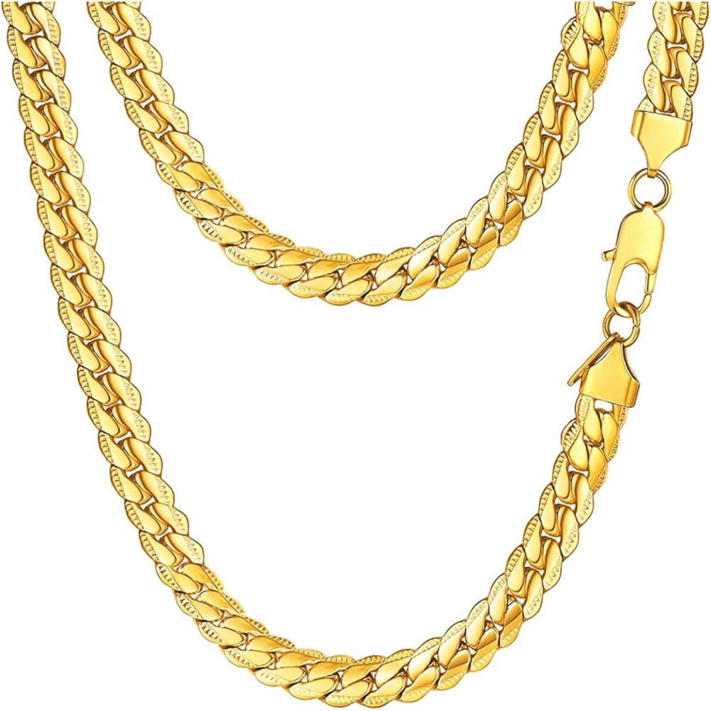 imageU7 Men Stainless Steel Necklace Cuban Link Chain Flat Curb Chain Necklaces Unisex SilverBlackGold Plated Chunky Hip Hop Neck Chain 6mm9mm Width 1832 Inches Length Jewelry for Mens Womenb 9mm Gold
