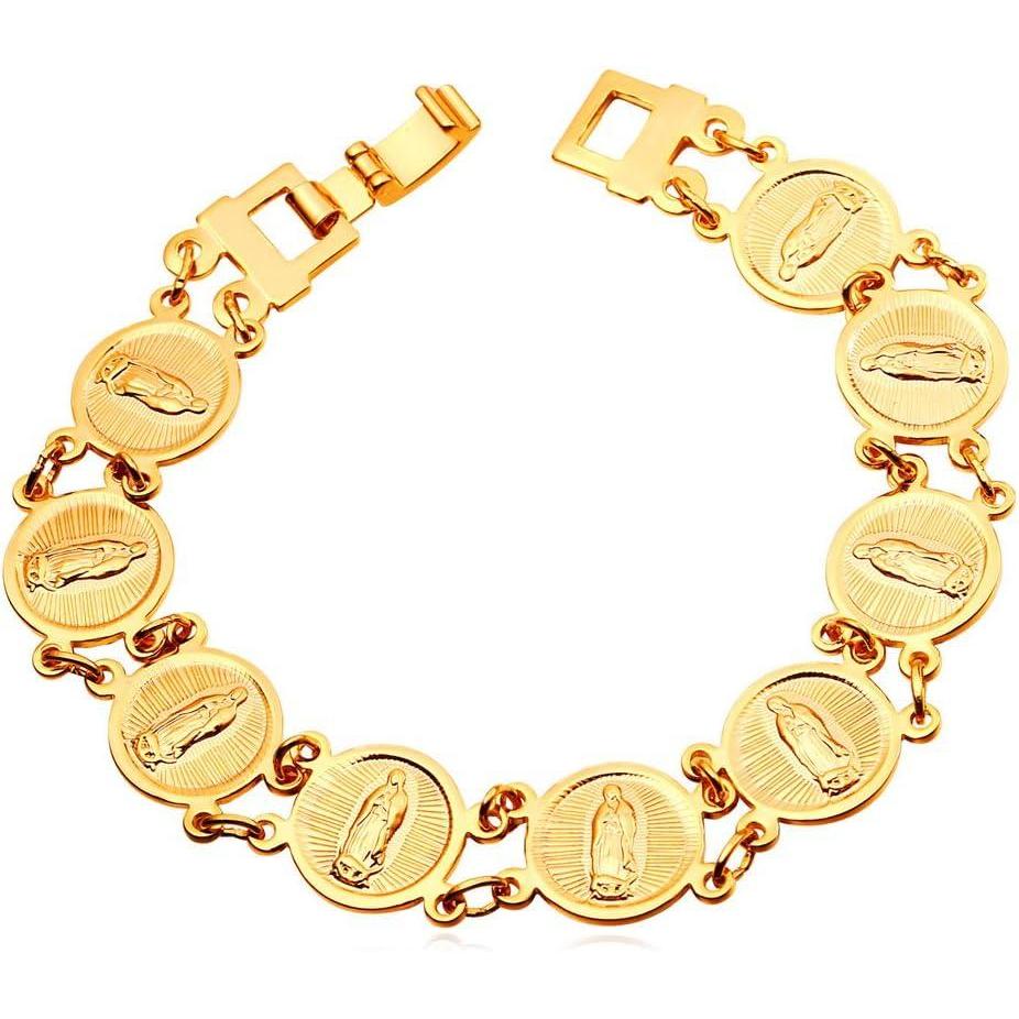 imageU7 Men Women Virgin Mary Jewelry Catholic Gift 18K Gold Plated Miraculous Medal Link Bracelet