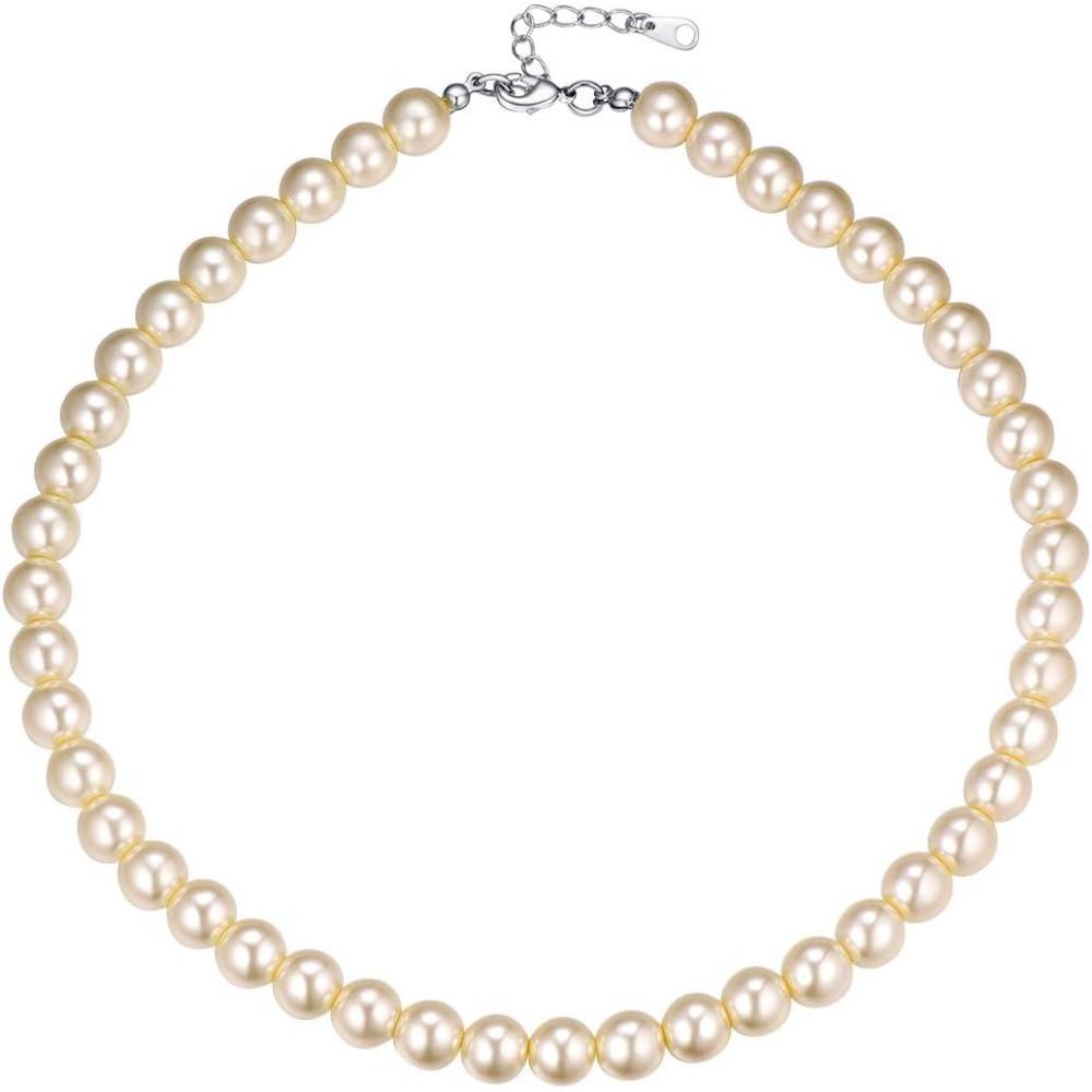 imageU7 Pearl Necklaces for Men Women Freshwater Cultured Pearl Strand Faux Pearl Baroque Pearl Necklace Half Pearl Half Chain Necklace Color White or Black Pearl ChokersA WhiteFaux pearl 10mmlength 18