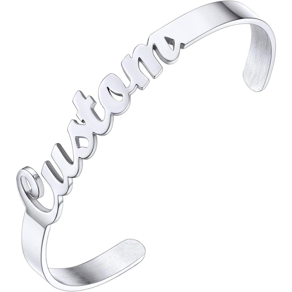 imageU7 Personalized Cuff Bracelets Women Mens Stainless Steel 18K Gold Plated CubanBraidedSimple Cuff Bracelets Open Bangles CustomizableName CuffStainless