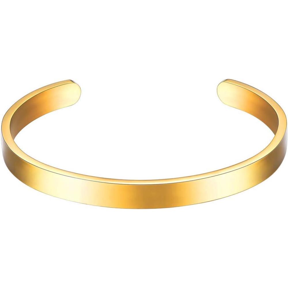 imageU7 Personalized Cuff Bracelets Women Mens Stainless Steel 18K Gold Plated CubanBraidedSimple Cuff Bracelets Open Bangles CustomizablePolished Cuff LargeGoldBlank