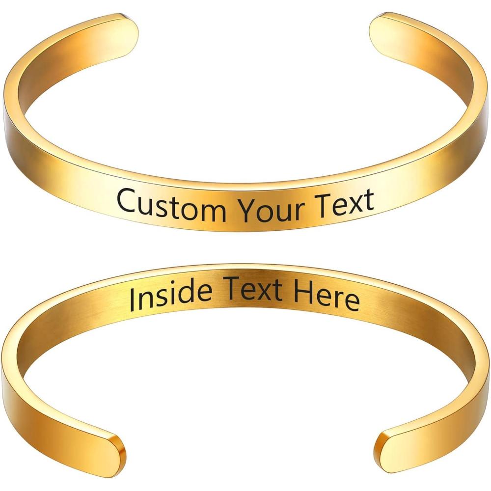 imageU7 Personalized Cuff Bracelets Women Mens Stainless Steel 18K Gold Plated CubanBraidedSimple Cuff Bracelets Open Bangles CustomizablePolished Cuff MediumGold