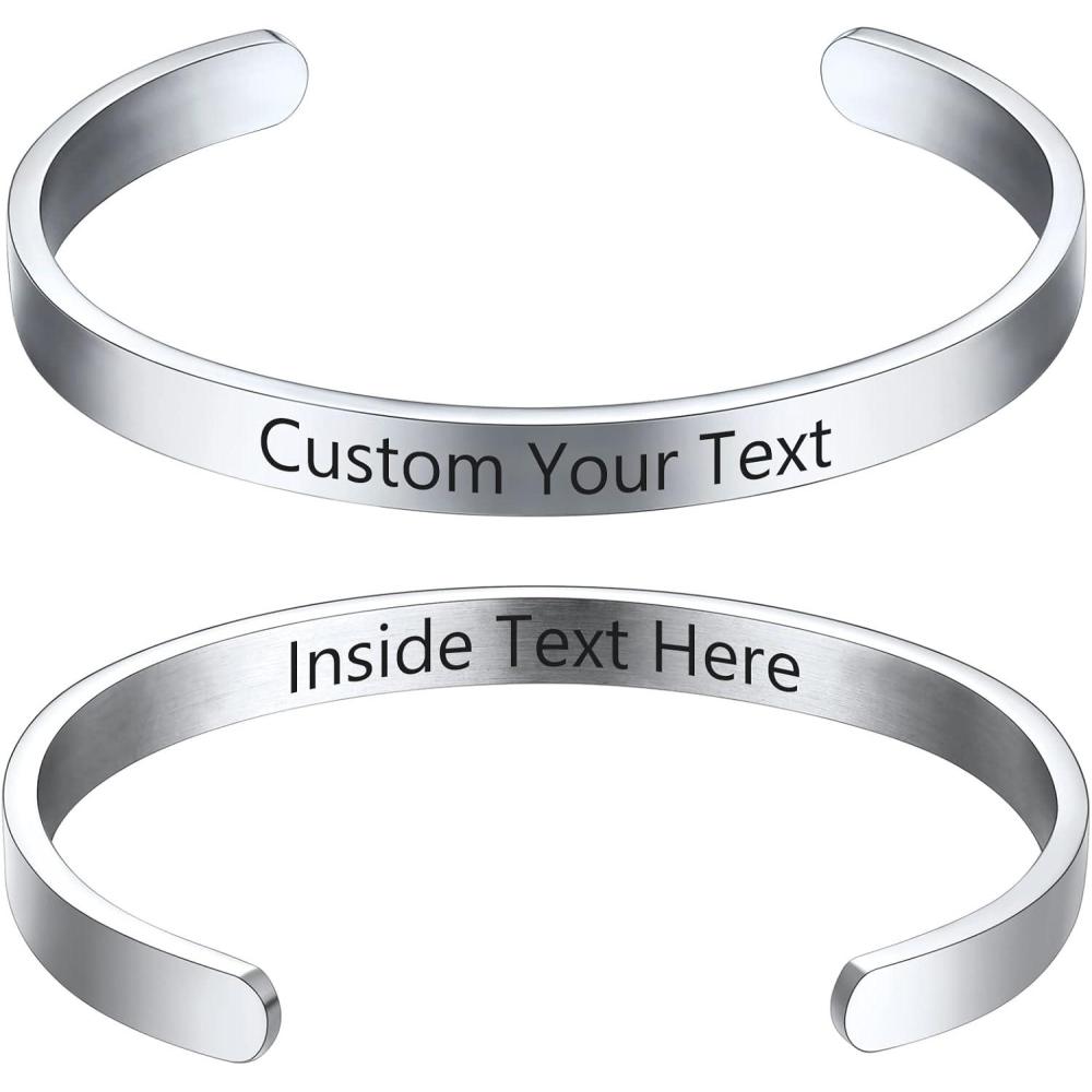 imageU7 Personalized Cuff Bracelets Women Mens Stainless Steel 18K Gold Plated CubanBraidedSimple Cuff Bracelets Open Bangles CustomizablePolished CuffStainlessLarge