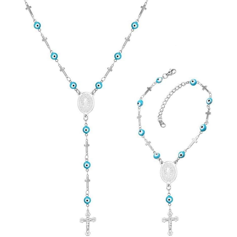 imageU7 Personalized Rosary Necklace for Women Men with Photo ampamp TextStainless Steel Custom Rosary Bead Catholic Cross Y Chain NecklaceMemorial Christian Jewelry Gift07Sideways Cross SetSteel