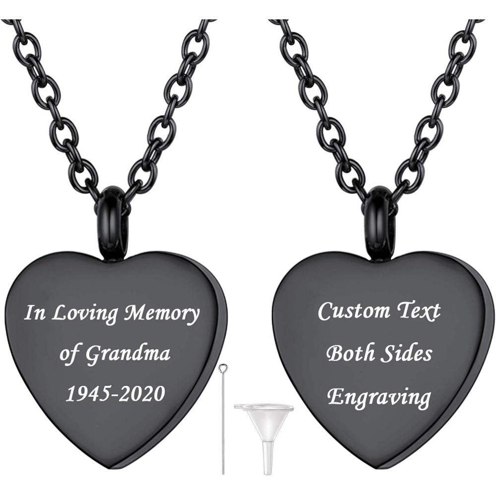 imageU7 Personalized Urn Necklaces for Men Women Stainless Steel Text ampamp Picture Pendant Necklace for Ashes Customized Cremation Jewelry03Heart with TextBlack