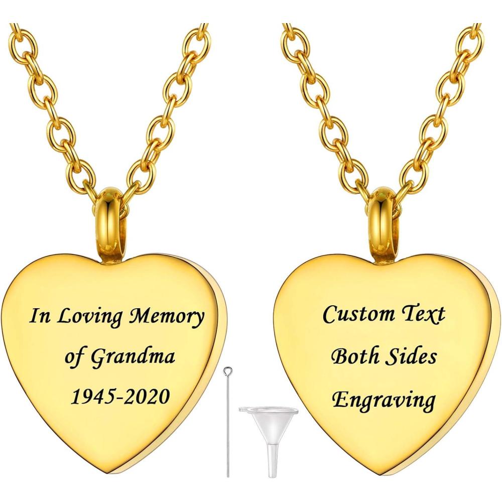 imageU7 Personalized Urn Necklaces for Men Women Stainless Steel Text ampamp Picture Pendant Necklace for Ashes Customized Cremation Jewelry03Heart with TextGold