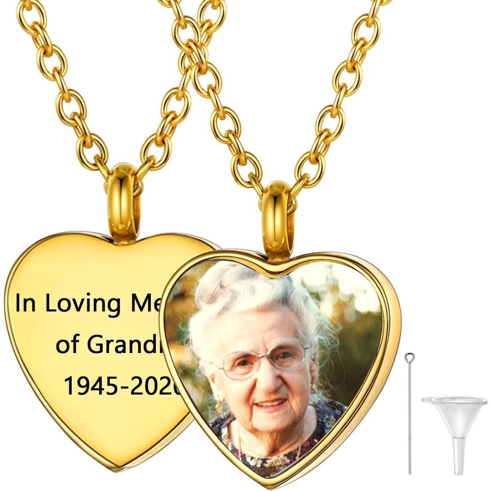 imageU7 Personalized Urn Necklaces for Men Women Stainless Steel Text ampamp Picture Pendant Necklace for Ashes Customized Cremation Jewelry05Heart with PhotoGold