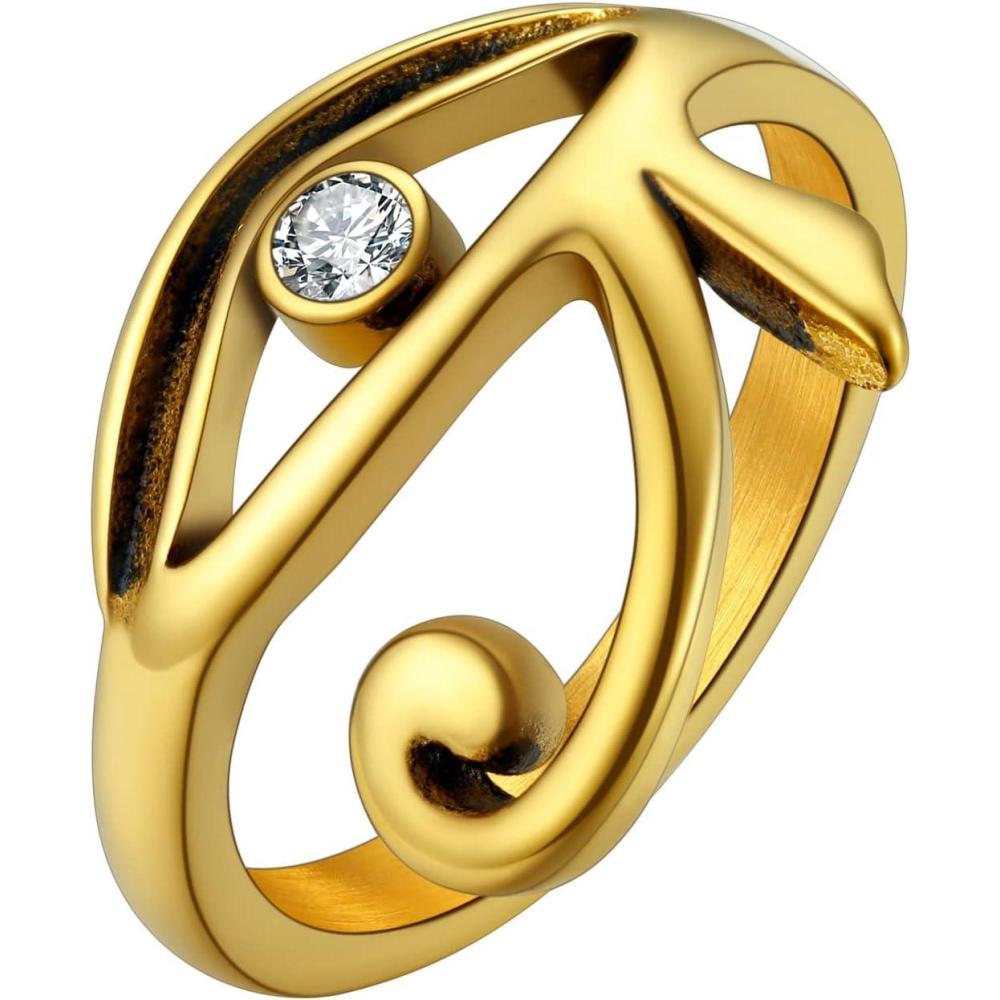 imageU7 Rhinestone Eye of Horus Ring Ankh Cross RNG Stainless SteelBlack18K Gold Plated Egypt Rings Protection Rings for Men Women Size 714Eye of ragold