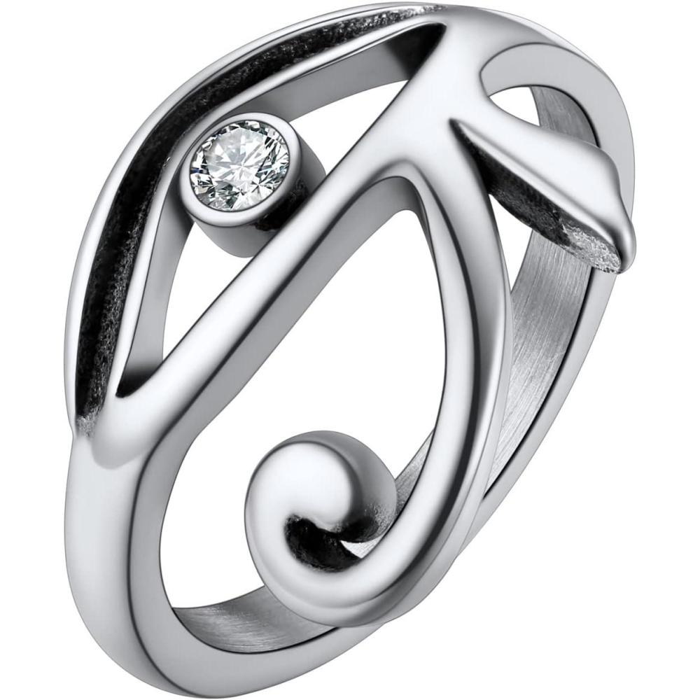 imageU7 Rhinestone Eye of Horus Ring Ankh Cross RNG Stainless SteelBlack18K Gold Plated Egypt Rings Protection Rings for Men Women Size 714Eye of rasteel