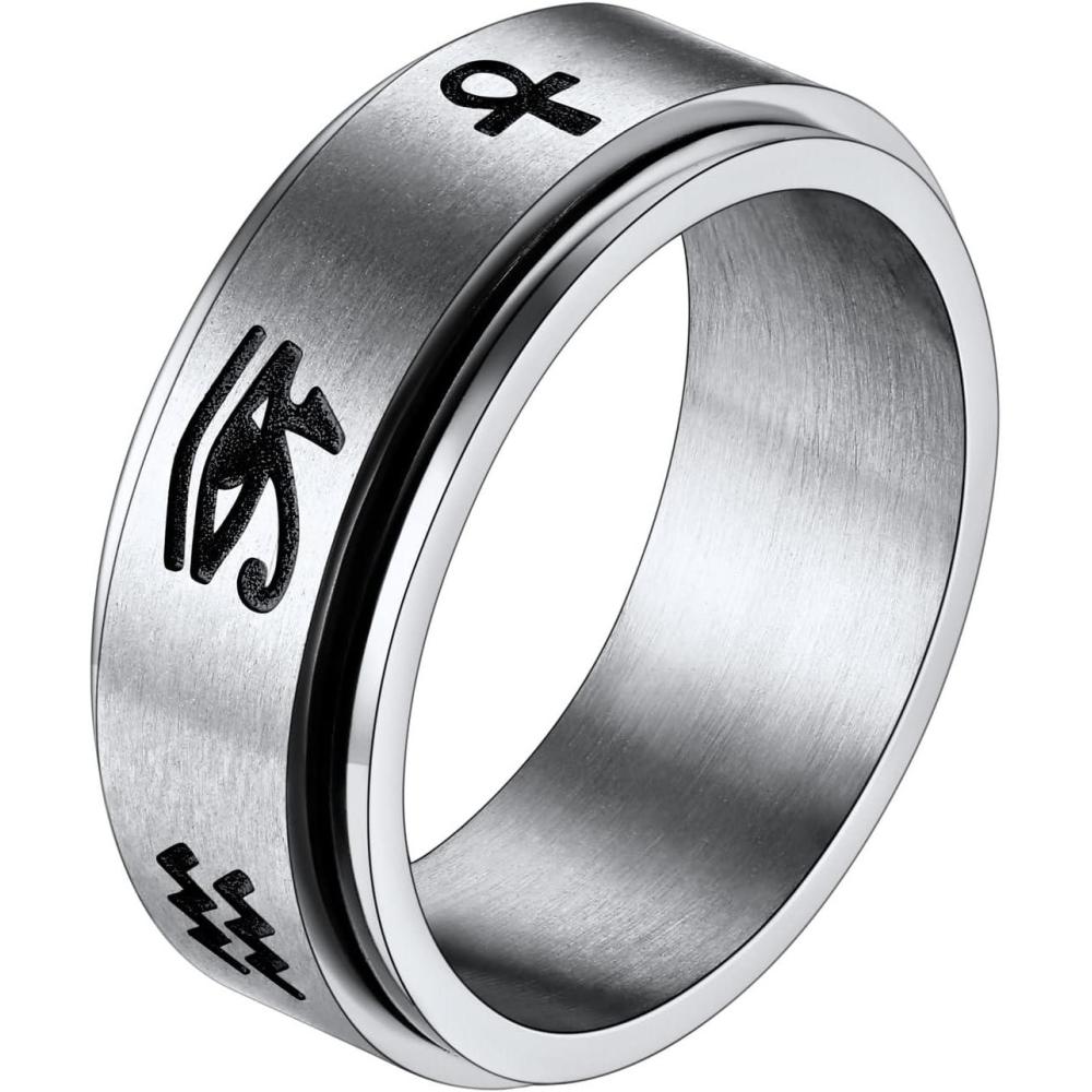 imageU7 Rhinestone Eye of Horus Ring Ankh Cross RNG Stainless SteelBlack18K Gold Plated Egypt Rings Protection Rings for Men Women Size 714Horussteelspinner