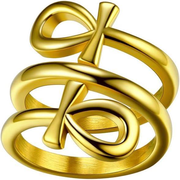 imageU7 Rhinestone Eye of Horus Ring Ankh Cross RNG Stainless SteelBlack18K Gold Plated Egypt Rings Protection Rings for Men Women Size 714Layered ankhgold