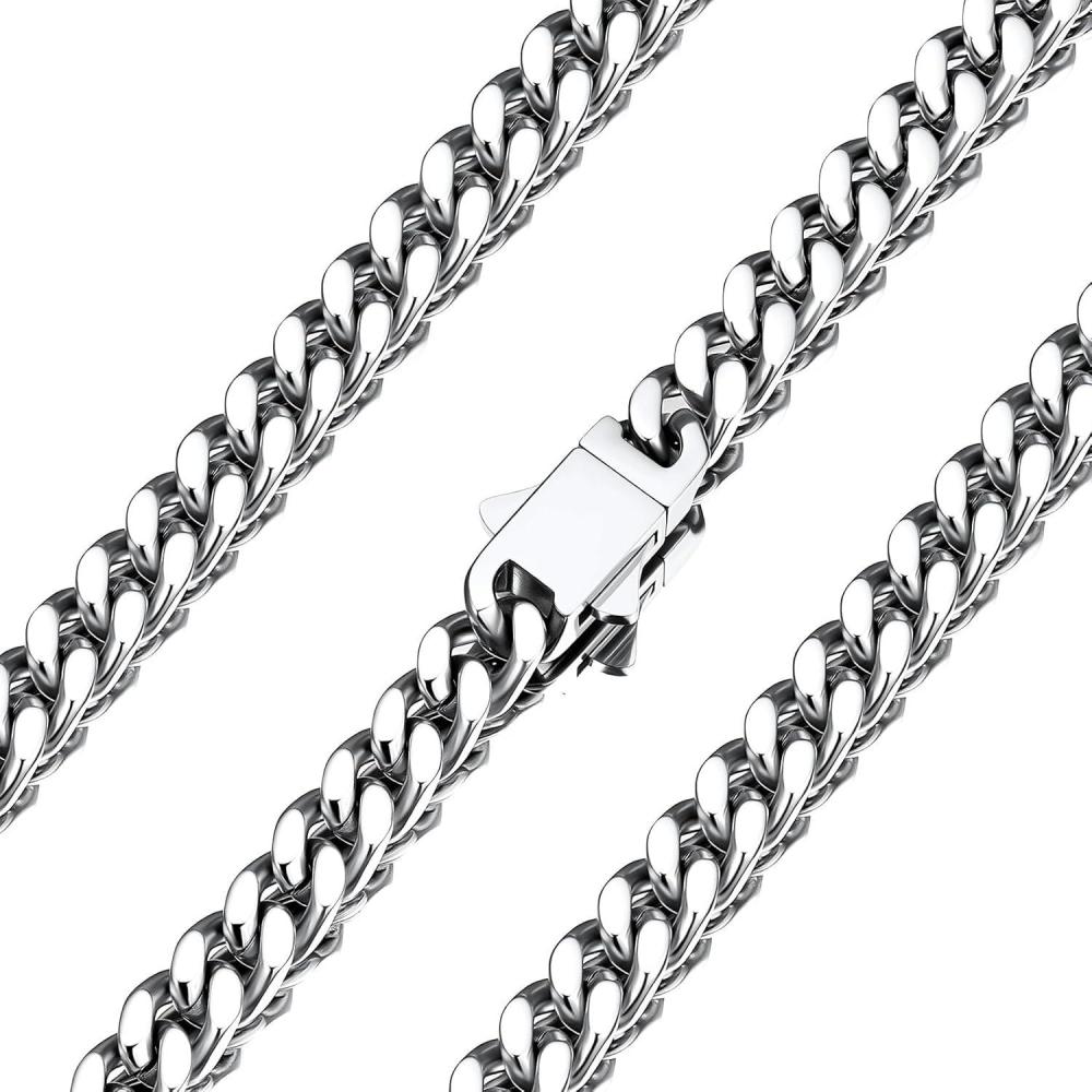 imageU7 Stainless Steel Chain Necklace for Men SilverBlackGold Plated Cuban Link Chain Thick Hip Hop Curb Chain Choker Jewelry 57912mm 1830 Inches for Mens WomenA 5mm Silver