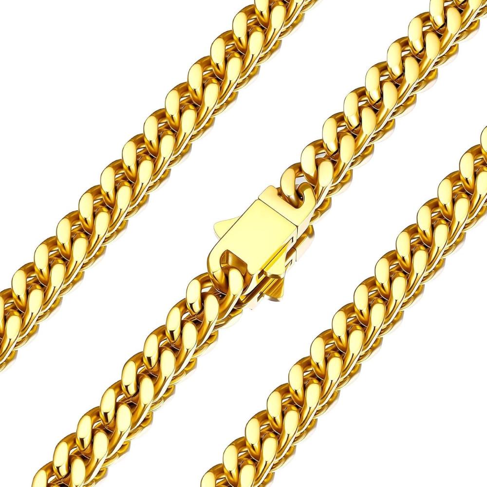 imageU7 Stainless Steel Chain Necklace for Men SilverBlackGold Plated Cuban Link Chain Thick Hip Hop Curb Chain Choker Jewelry 57912mm 1830 Inches for Mens WomenE 5mm Gold