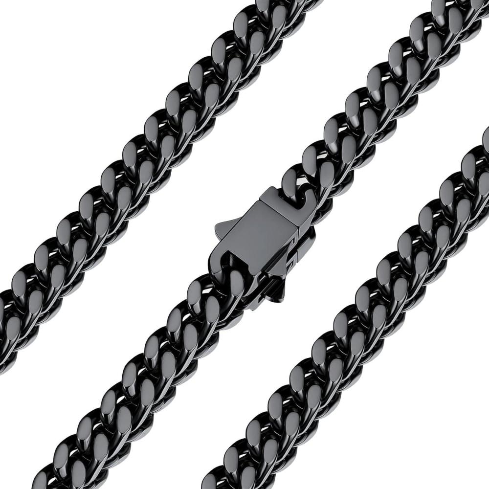 imageU7 Stainless Steel Chain Necklace for Men SilverBlackGold Plated Cuban Link Chain Thick Hip Hop Curb Chain Choker Jewelry 57912mm 1830 Inches for Mens WomenC 5mm Black