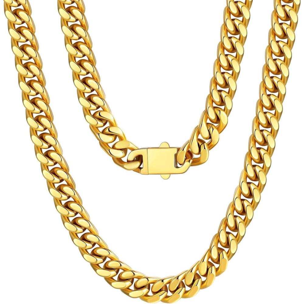 imageU7 Stainless Steel Chain Necklace for Men SilverBlackGold Plated Cuban Link Chain Thick Hip Hop Curb Chain Choker Jewelry 57912mm 1830 Inches for Mens WomenE 9mm Gold