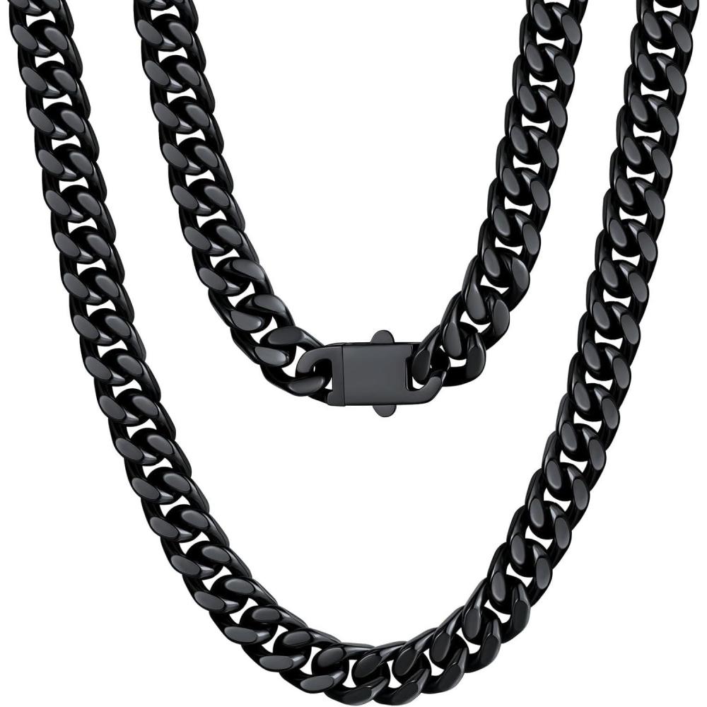 imageU7 Stainless Steel Chain Necklace for Men SilverBlackGold Plated Cuban Link Chain Thick Hip Hop Curb Chain Choker Jewelry 57912mm 1830 Inches for Mens WomenC 9mm Black