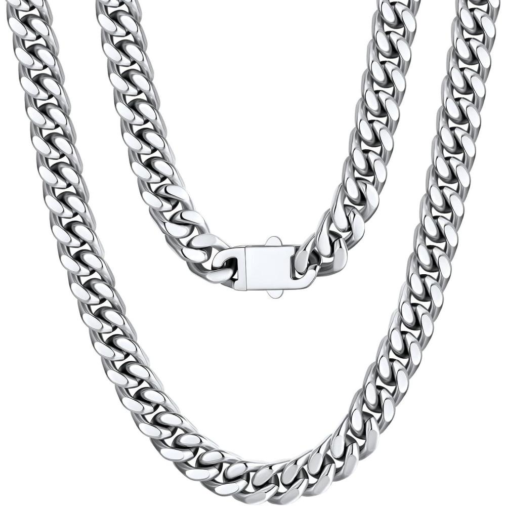 imageU7 Stainless Steel Chain Necklace for Men SilverBlackGold Plated Cuban Link Chain Thick Hip Hop Curb Chain Choker Jewelry 57912mm 1830 Inches for Mens WomenA 9mm Silver
