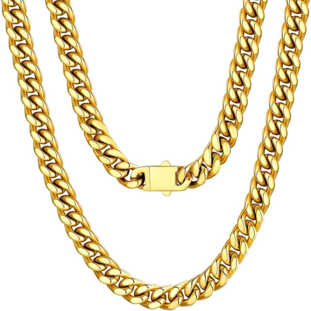 imageU7 Stainless Steel Chain Necklace for Men SilverBlackGold Plated Cuban Link Chain Thick Hip Hop Curb Chain Choker Jewelry 57912mm 1830 Inches for Mens WomenE 7mm Gold