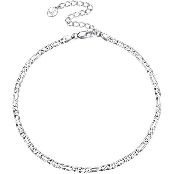 imageU7 Sterling Silver Ankle Bracelet Waterproof Foot Jewelry 3mm Diamond Cut Figaro Chain Anklets for Women 2227cm