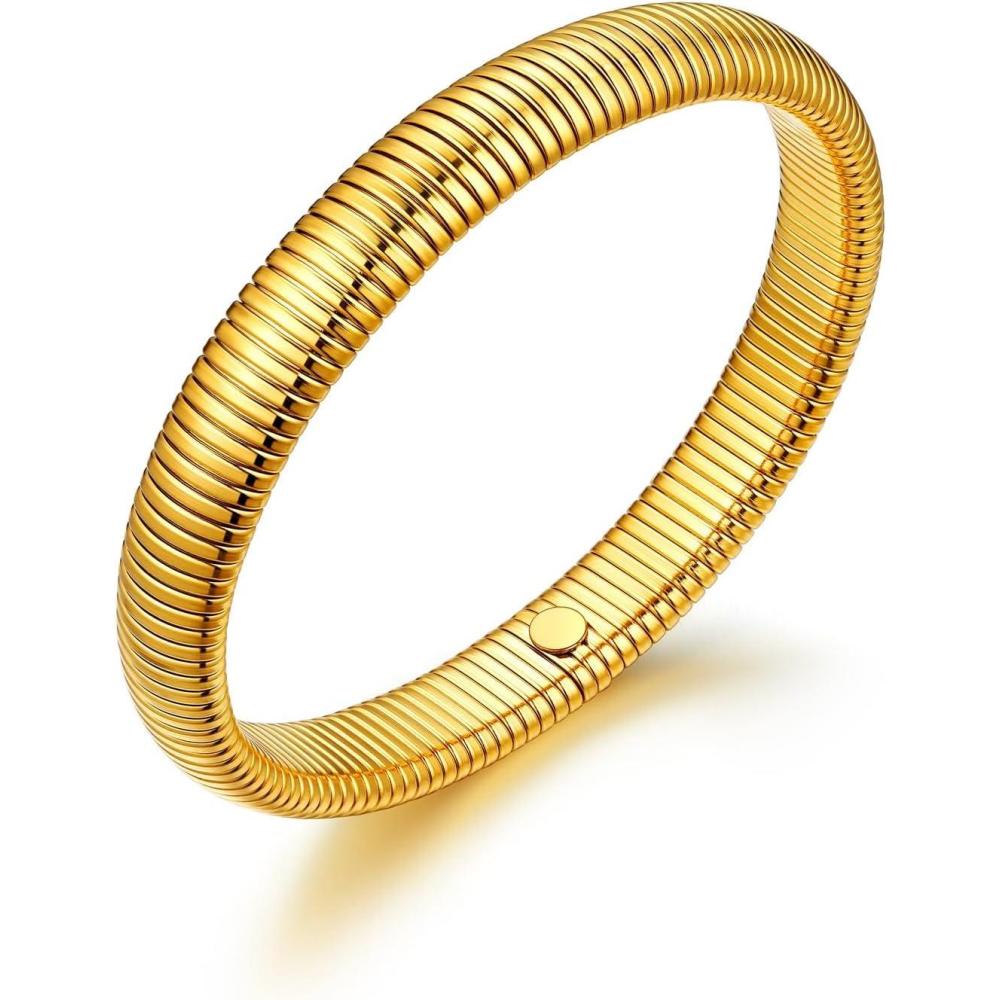 imageU7 Stretch Bracelets for Women Stainless Steel 18K Gold Plated Bangle BraceletsNon Tarnish Link Bracelets10mm16mm20mm01Gold10mm