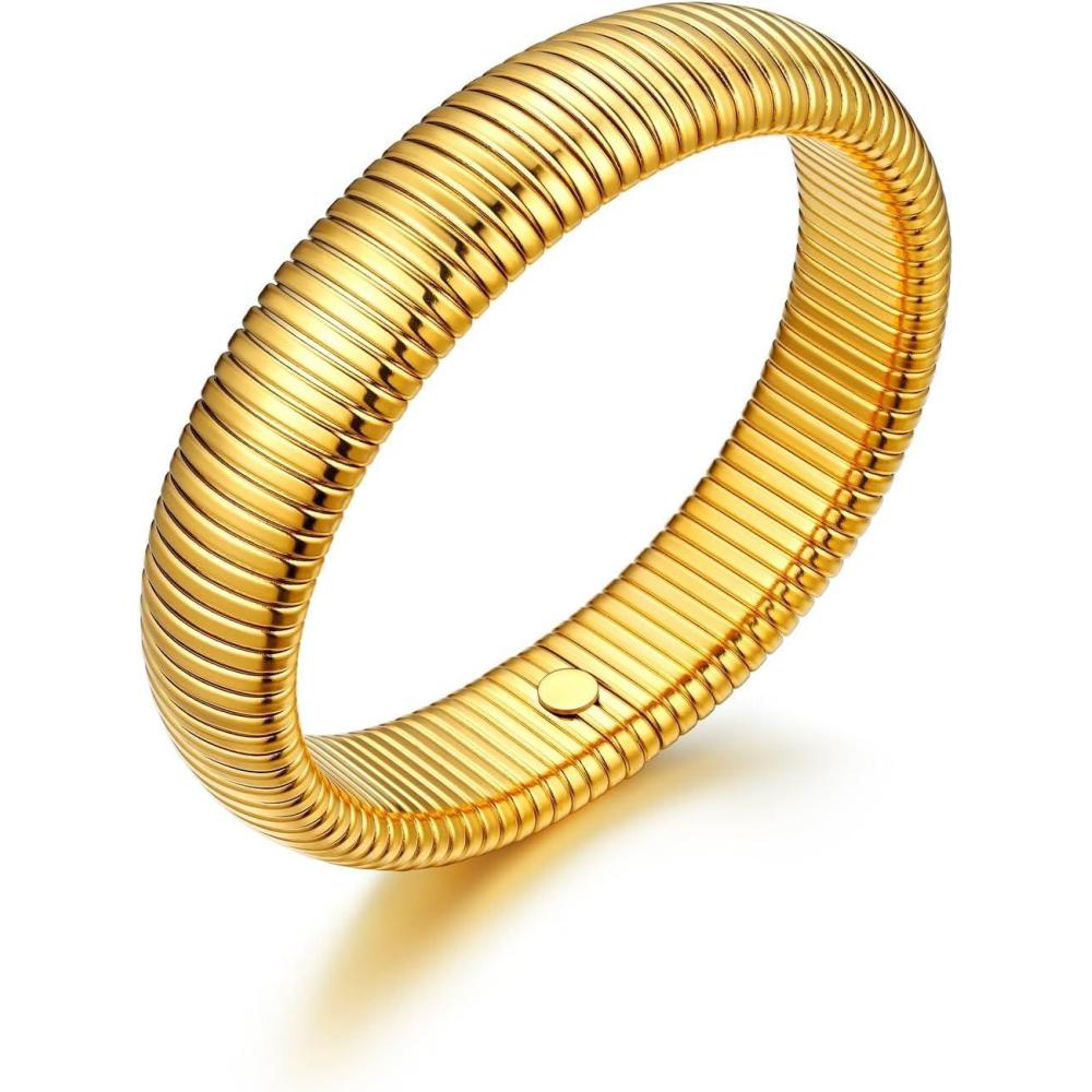 imageU7 Stretch Bracelets for Women Stainless Steel 18K Gold Plated Bangle BraceletsNon Tarnish Link Bracelets10mm16mm20mm01Gold16mm