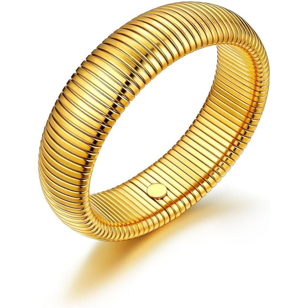 imageU7 Stretch Bracelets for Women Stainless Steel 18K Gold Plated Bangle BraceletsNon Tarnish Link Bracelets10mm16mm20mm01Gold20mm