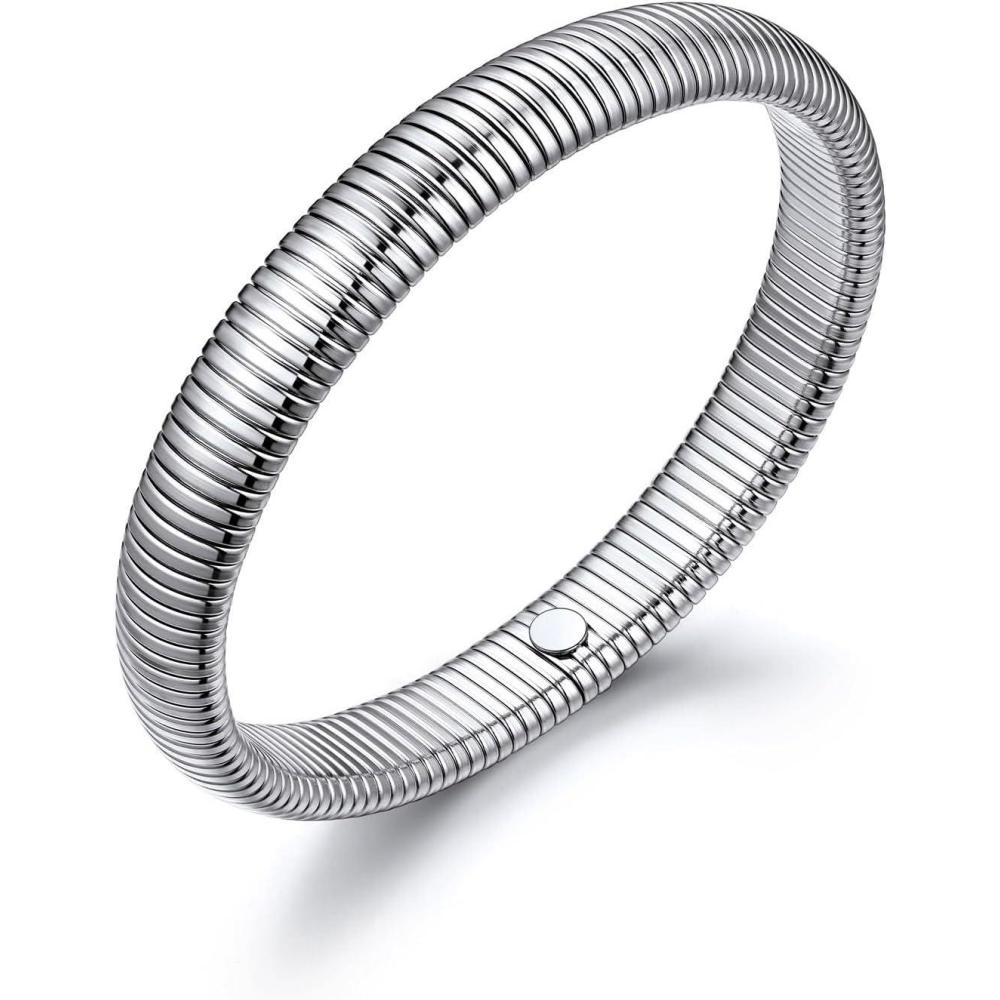 imageU7 Stretch Bracelets for Women Stainless Steel 18K Gold Plated Bangle BraceletsNon Tarnish Link Bracelets10mm16mm20mm02Stainless Steel10mm