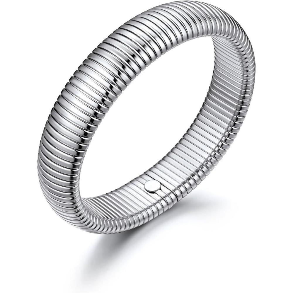 imageU7 Stretch Bracelets for Women Stainless Steel 18K Gold Plated Bangle BraceletsNon Tarnish Link Bracelets10mm16mm20mm02Stainless Steel16mm