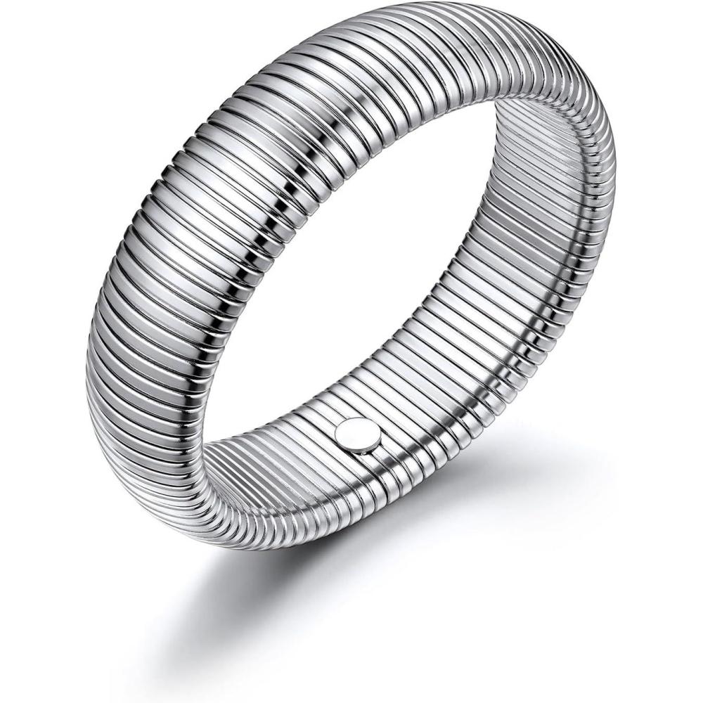 imageU7 Stretch Bracelets for Women Stainless Steel 18K Gold Plated Bangle BraceletsNon Tarnish Link Bracelets10mm16mm20mm02Stainless Steel20mm
