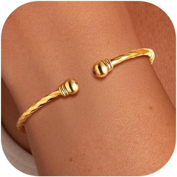 imageU7 Unisex Simple Cuff Bracelet 18K Real Gold Platinum Plated Fine Bracelets Fashion Jewelry Open Bangle Cuff Bracelets Twisted or Heart StyleA Basic Gold
