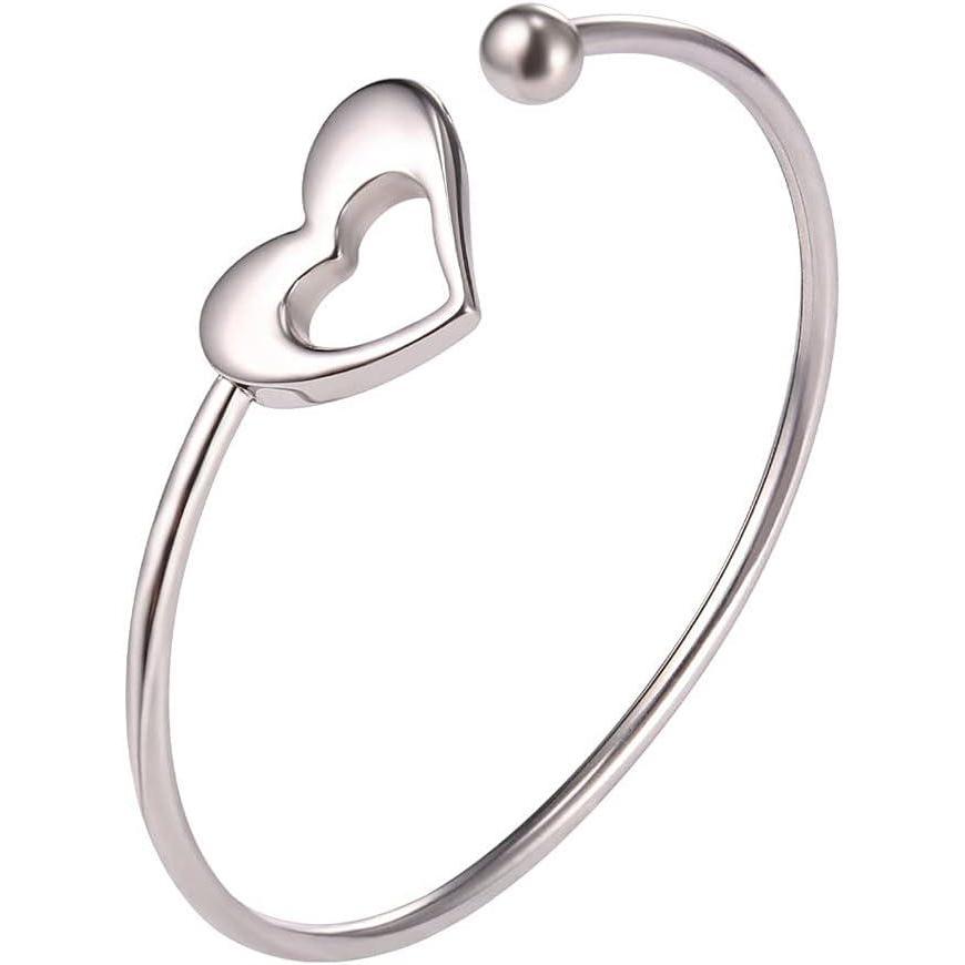 imageU7 Unisex Simple Cuff Bracelet 18K Real Gold Platinum Plated Fine Bracelets Fashion Jewelry Open Bangle Cuff Bracelets Twisted or Heart StyleFHeart EndStainless