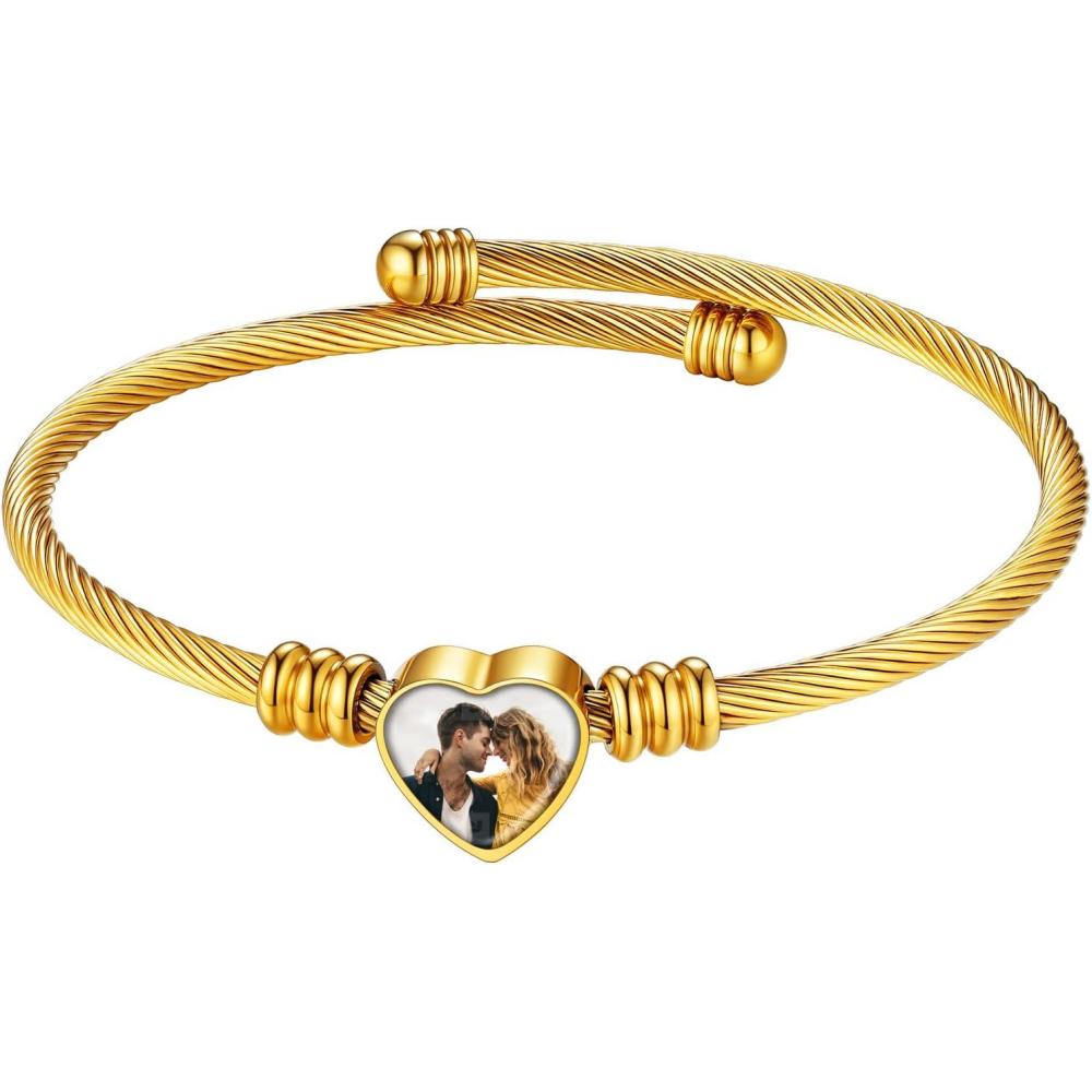 imageU7 Unisex Simple Cuff Bracelet 18K Real Gold Platinum Plated Fine Bracelets Fashion Jewelry Open Bangle Cuff Bracelets Twisted or Heart StyleKHeart photogold