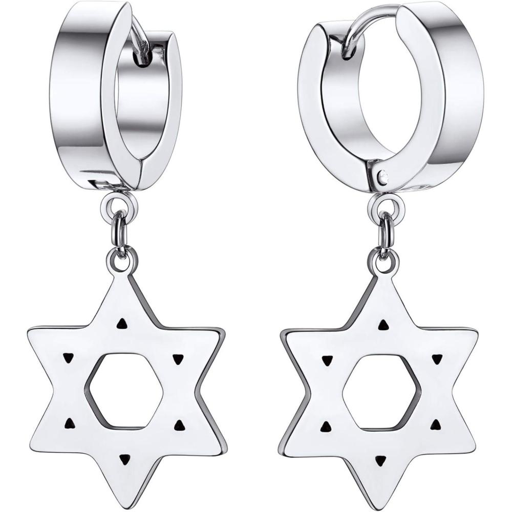 imageU7 Y2K Jewelry 18K Gold Plated Sterling Silver Huggie Hoops Earrings Ankh CrossLighting BoltFeatherItalian HornStar of David Dangle Drop Earrings for WomenDavid Star Stainless