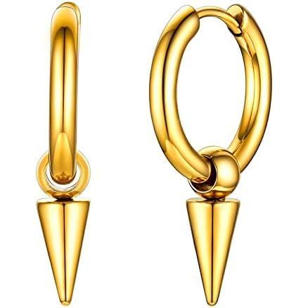 imageU7 Y2K Jewelry 18K Gold Plated Sterling Silver Huggie Hoops Earrings Ankh CrossLighting BoltFeatherItalian HornStar of David Dangle Drop Earrings for WomenCone Gold