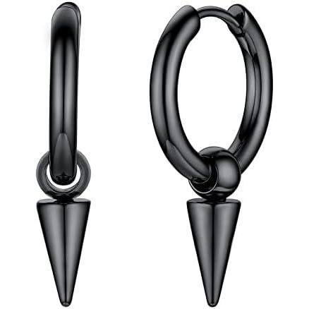 imageU7 Y2K Jewelry 18K Gold Plated Sterling Silver Huggie Hoops Earrings Ankh CrossLighting BoltFeatherItalian HornStar of David Dangle Drop Earrings for WomenCone Black