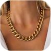 U7 Chunky Cuban Link Chain for Women, Stainless Steel Chain Necklace, Dainty 14K Gold/Silver Thick Trendy Punk Hip Hop Cuban Chain, 12mm/16mm/20mm(16mm-Gold)