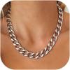U7 Chunky Cuban Link Chain for Women, Stainless Steel Chain Necklace, Dainty 14K Gold/Silver Thick Trendy Punk Hip Hop Cuban Chain, 12mm/16mm/20mm(16mm-Silver)