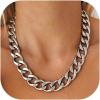 U7 Chunky Cuban Link Chain for Women, Stainless Steel Chain Necklace, Dainty 14K Gold/Silver Thick Trendy Punk Hip Hop Cuban Chain, 12mm/16mm/20mm(20mm-Silver)