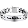 U7 Customized ID Bracelets for Men, Stainless Steel Cuban Chain Bracelets, Hip Hop Bracelets, Personalized Engrave Identification Bracelets, Bar Bracelets for Men Women(Cuban link-stainless-15mm)