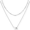U7 Layered Heart Initial Necklace for Women,Tiny Silver/14K Gold Heart Initial A-Z Letter Pendant Necklaces,Christmas Gifts for Her(Silver)