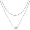 U7 Layered Heart Initial Necklace for Women,Tiny Silver/14K Gold Heart Initial A-Z Letter Pendant Necklaces,Christmas Gifts for Her(Silver)