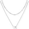 U7 Layered Heart Initial Necklace for Women,Tiny Silver/14K Gold Heart Initial A-Z Letter Pendant Necklaces,Christmas Gifts for Her(Silver)