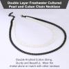 U7 Layered Pearl Necklace Set, Hip Hop Black Cuban Link Chain and Off White Pearl Choker Necklace for Men Women