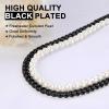U7 Layered Pearl Necklace Set, Hip Hop Black Cuban Link Chain and Off White Pearl Choker Necklace for Men Women